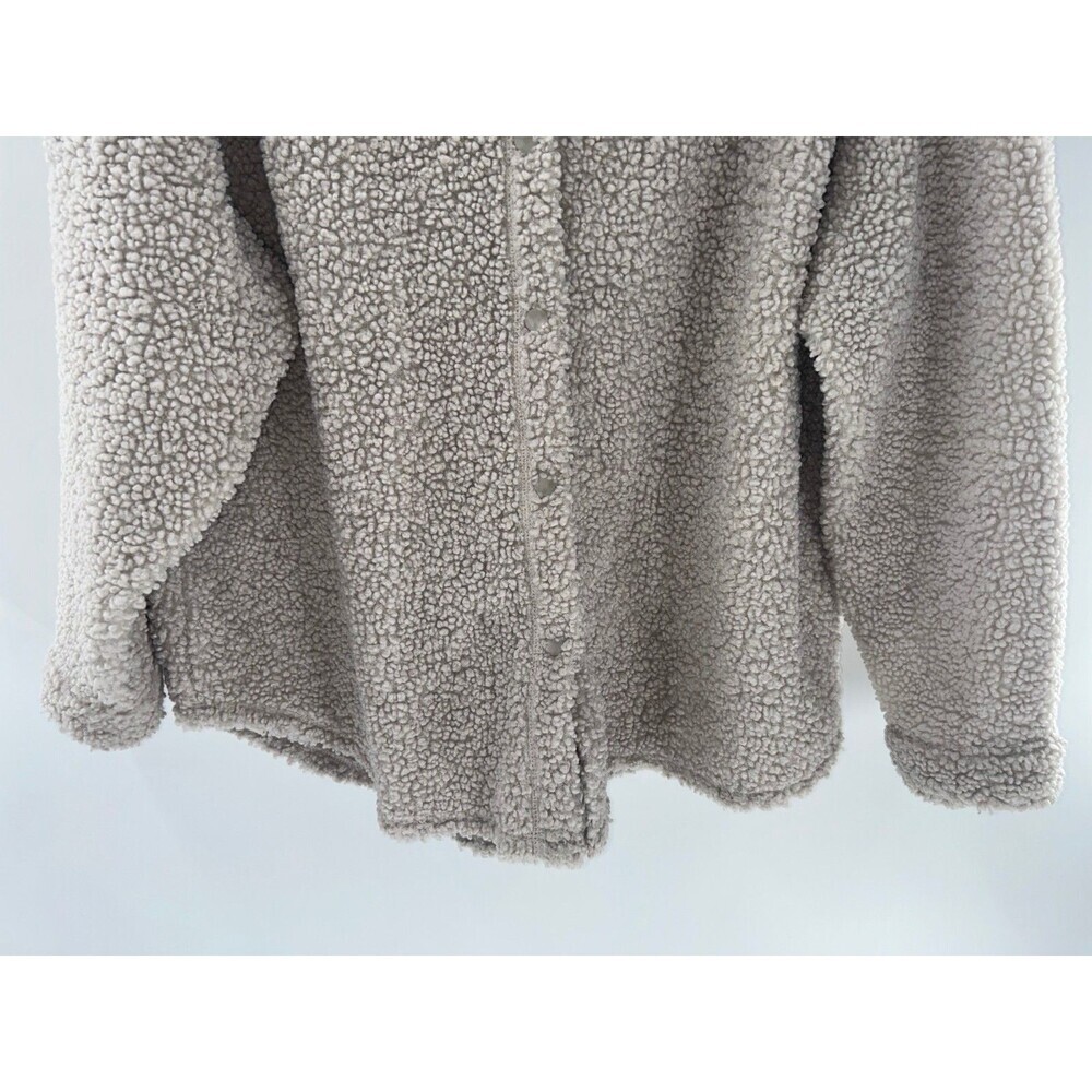 Women's H&M Beige Sherling Teddy Snap Front Shacket Size L - Picture 3 of 6